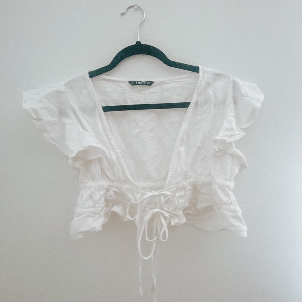 White Front Tie Crop Tee